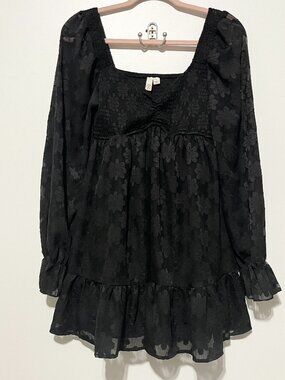 Womens Dark Coquette Babydoll Mini Dress L Boho Milkmaid Romantic Goth Floral